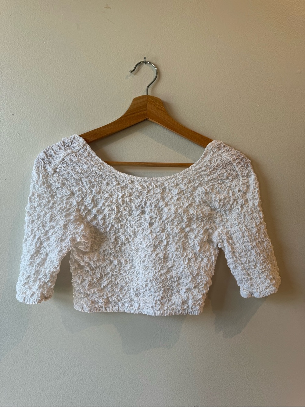 Ganni White Textured Scoop-Neck Crop Top